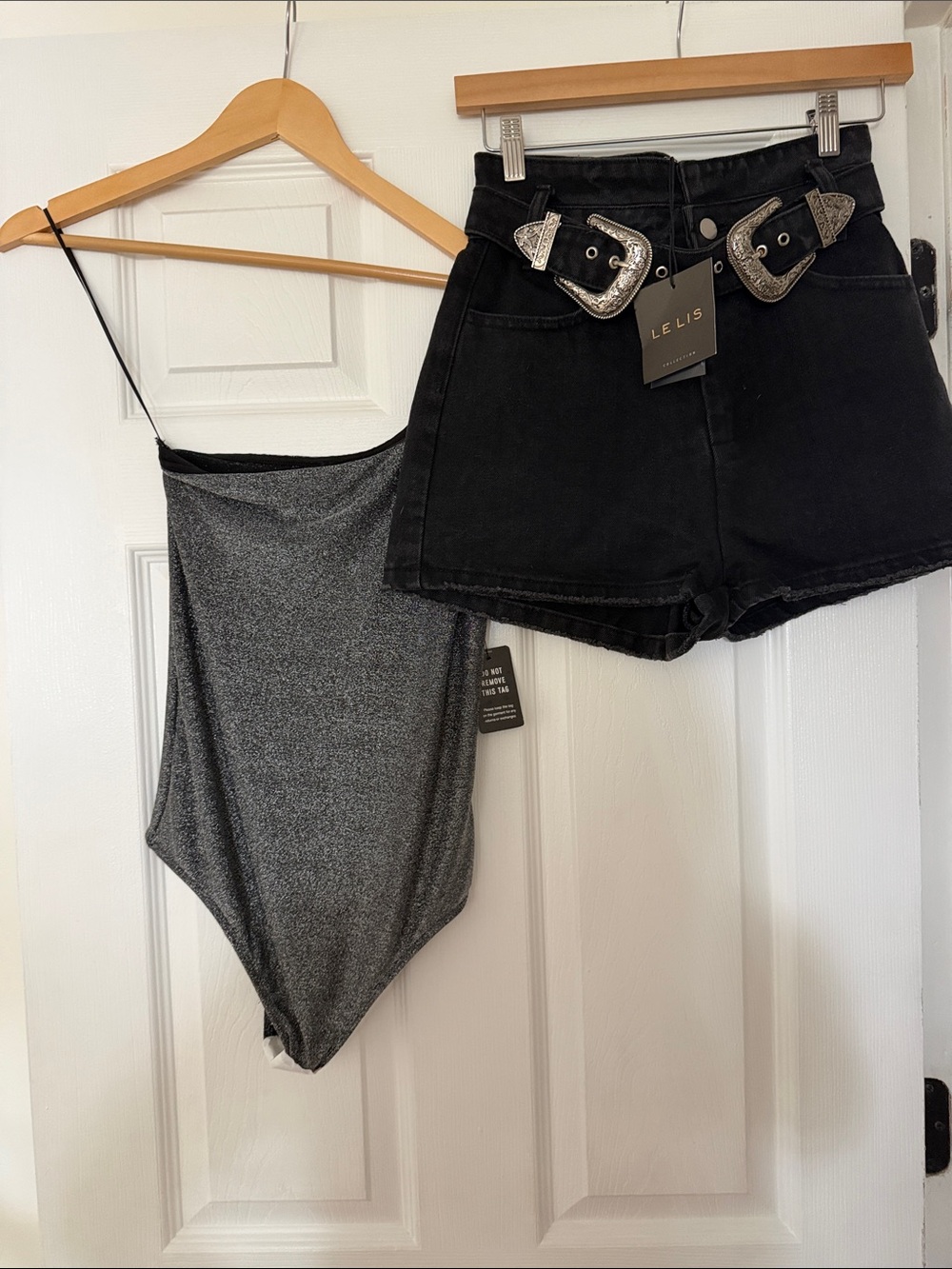 Le Lis Metallic Gray Spaghetti-Strap Bodysuit